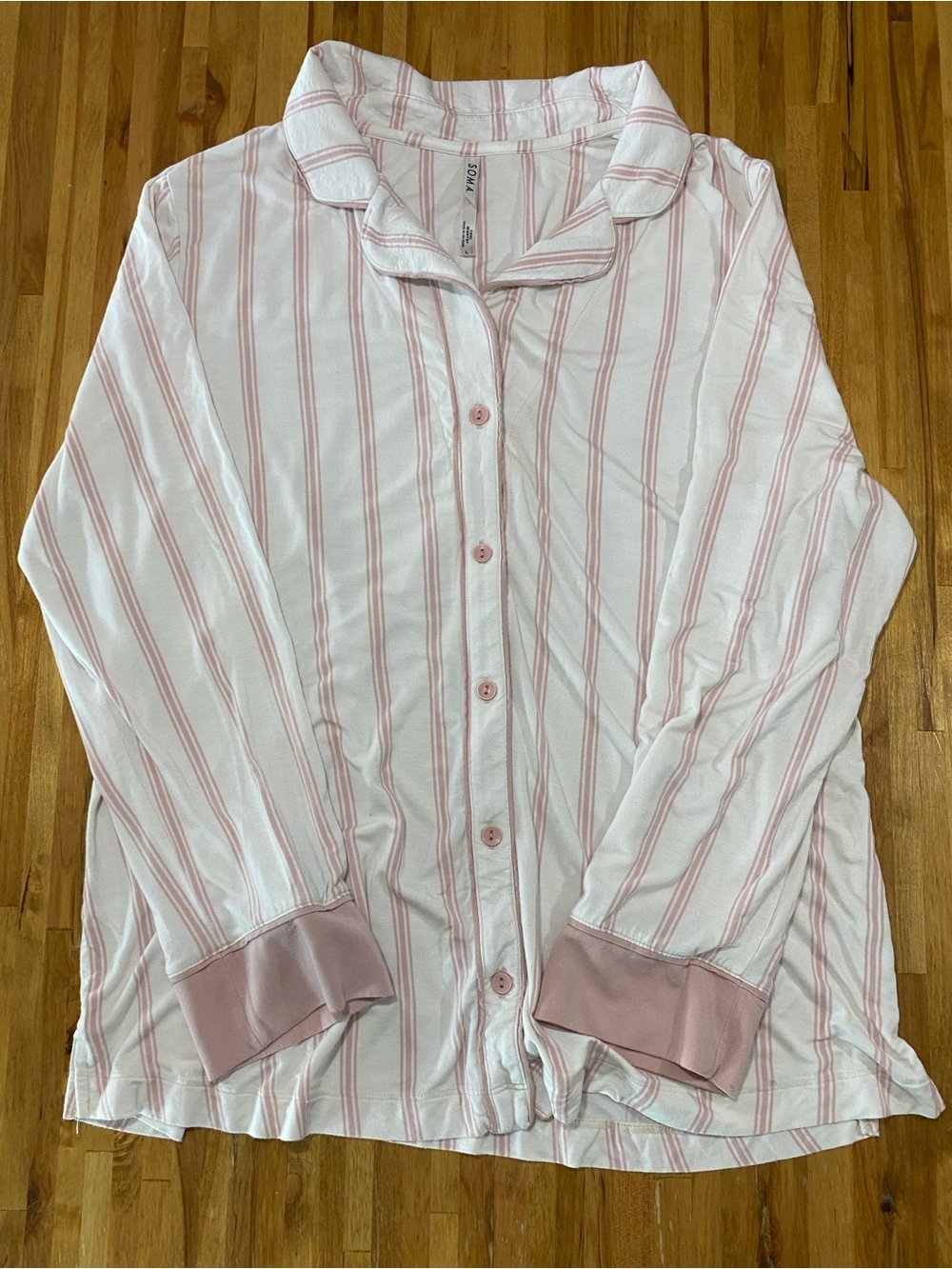 Soma Cool Nights Pajama Top Stripe Pink Size large NEW